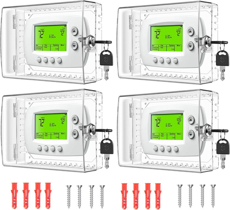 TRJ 4 PCS Thermostat Lock Box with Key, Clear Thermostat Cover with Lock for Thermostat on Wall, Lockable Thermostat Lock Box Cover, AC Lock Box Cover with Key Fit Thermostat 5" H x6.3 W or Smaller - Image 1